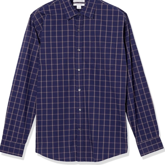 Men's Regular-Fit Long-Sleeve Casual Poplin Shirt Size XXL Navy Windowpane - Picture 6 of 8